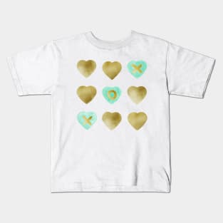 Tic tac toe hearts - mint and gold Kids T-Shirt